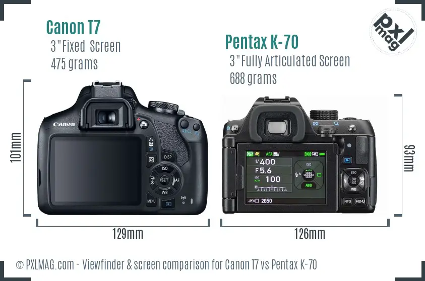 Canon T7 vs Pentax K-70 Screen and Viewfinder comparison