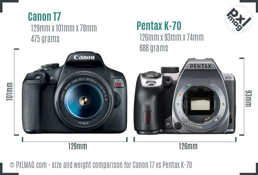 Canon T7 vs Pentax K-70 size comparison
