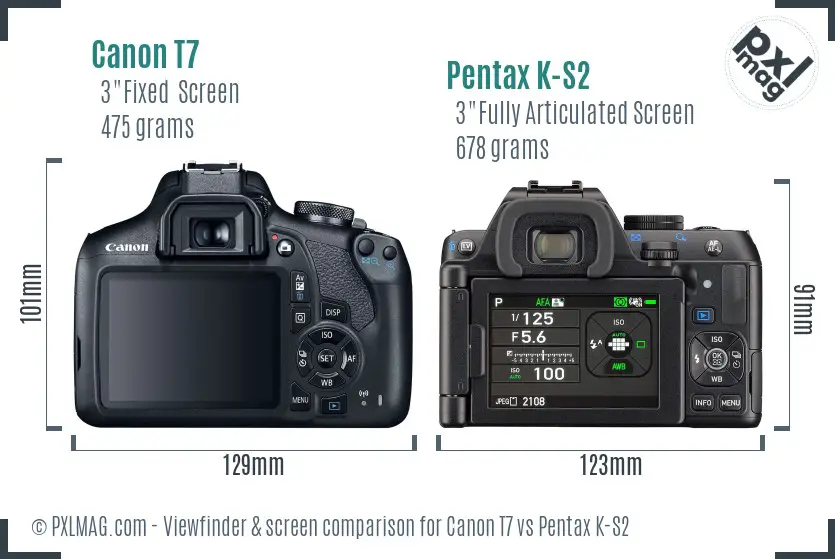 Canon T7 vs Pentax K-S2 Screen and Viewfinder comparison