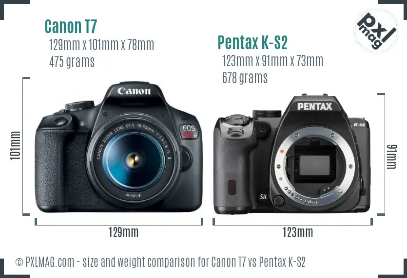 Canon T7 vs Pentax K-S2 size comparison
