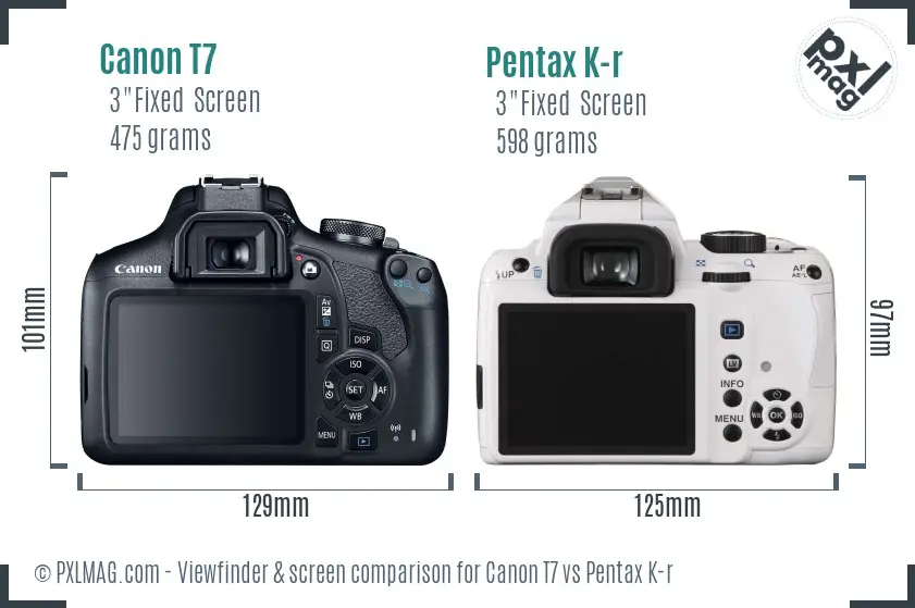 Canon T7 vs Pentax K-r Screen and Viewfinder comparison