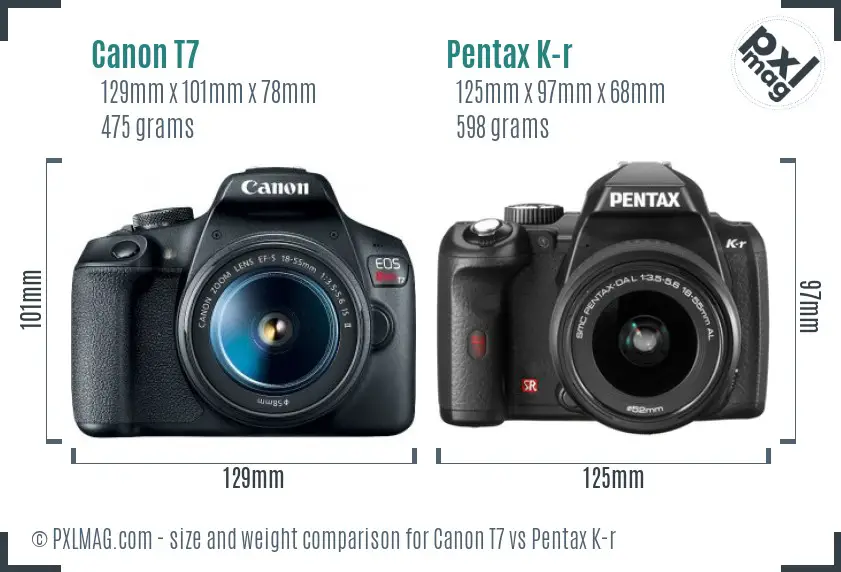 Canon T7 vs Pentax K-r size comparison