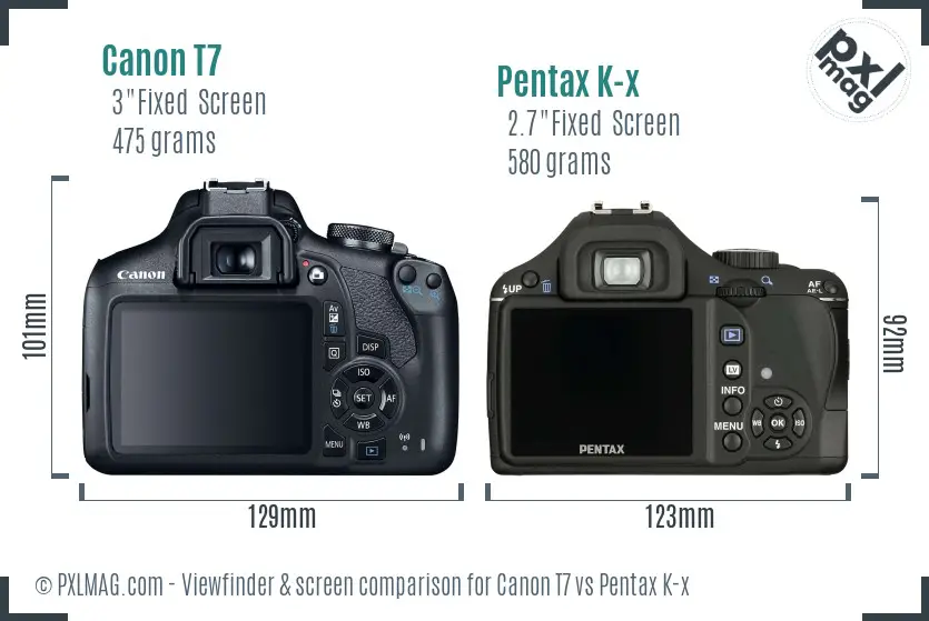 Canon T7 vs Pentax K-x Screen and Viewfinder comparison