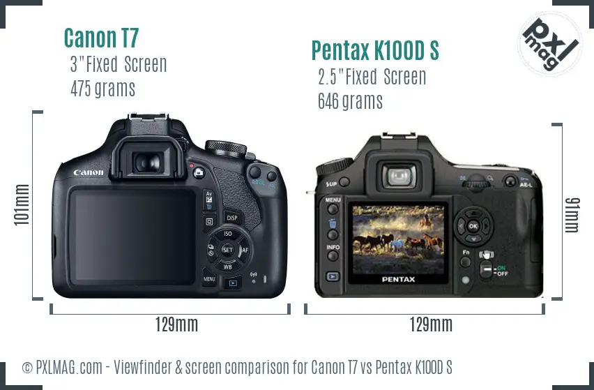 Canon T7 vs Pentax K100D S Screen and Viewfinder comparison