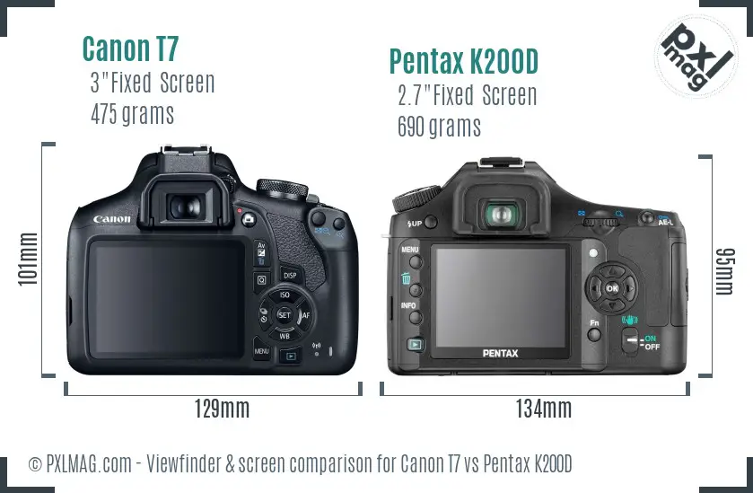Canon T7 vs Pentax K200D Screen and Viewfinder comparison
