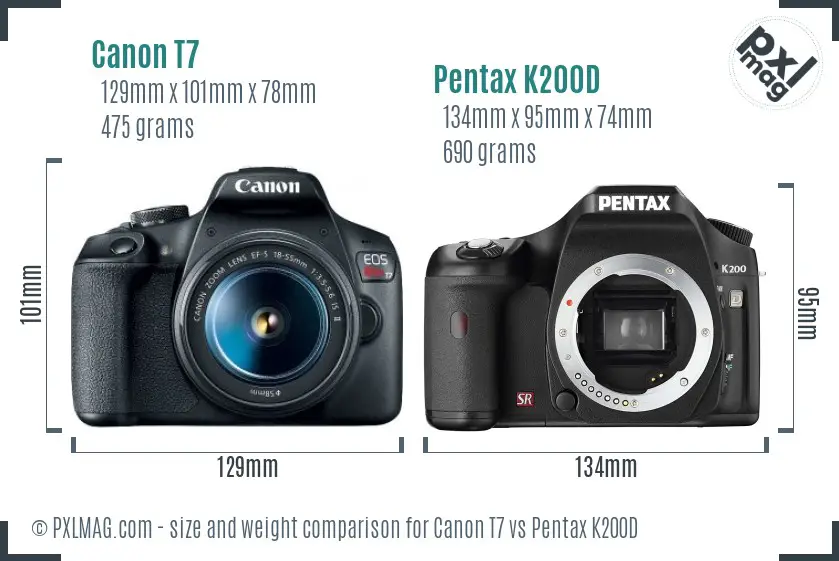 Canon T7 vs Pentax K200D size comparison