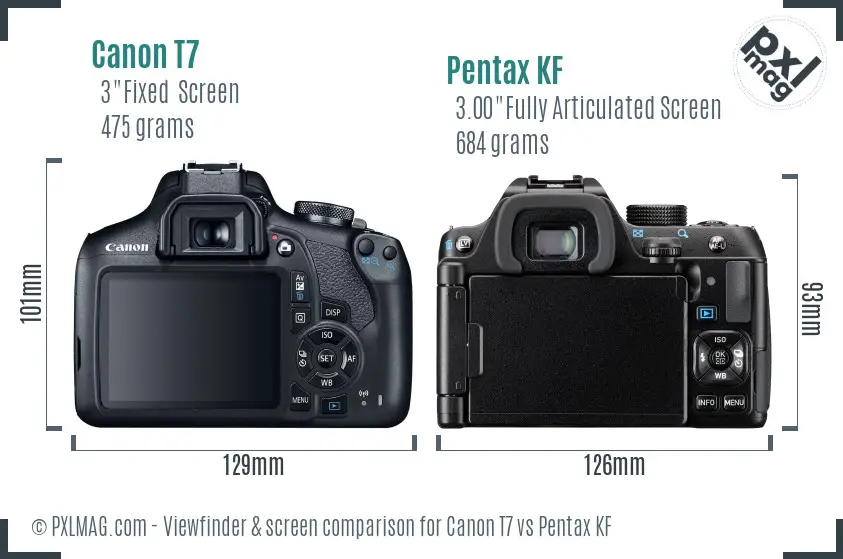 Canon T7 vs Pentax KF Screen and Viewfinder comparison