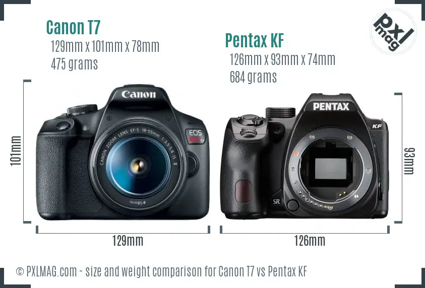 Canon T7 vs Pentax KF size comparison