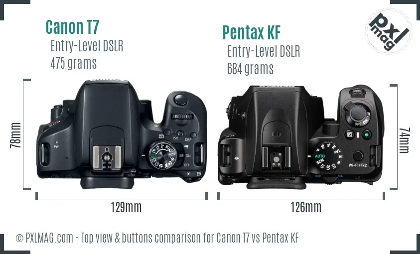 Canon T7 vs Pentax KF top view buttons comparison