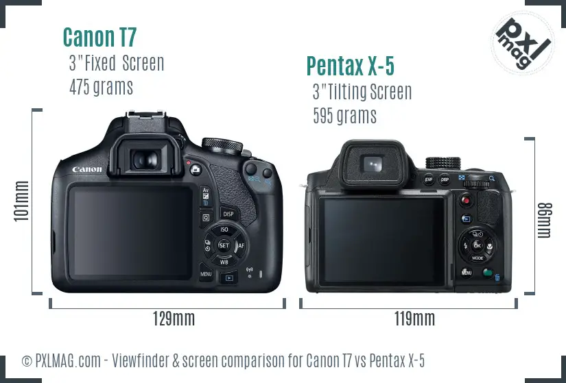 Canon T7 vs Pentax X-5 Screen and Viewfinder comparison