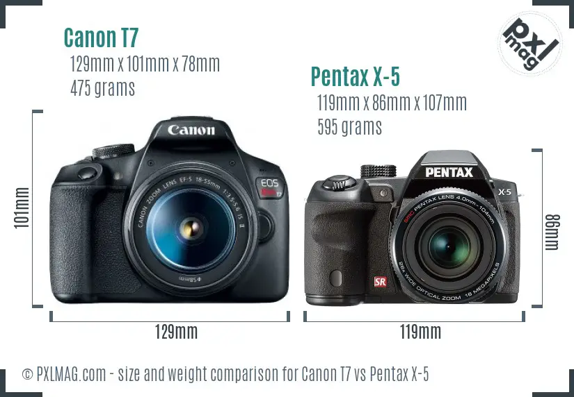 Canon T7 vs Pentax X-5 size comparison