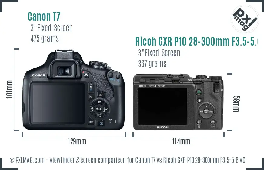 Canon T7 vs Ricoh GXR P10 28-300mm F3.5-5.6 VC Screen and Viewfinder comparison