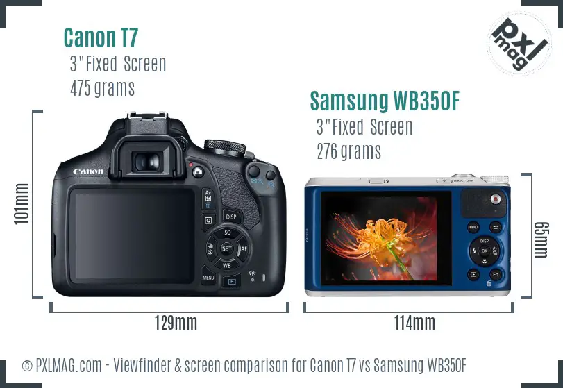 Canon T7 vs Samsung WB350F Screen and Viewfinder comparison