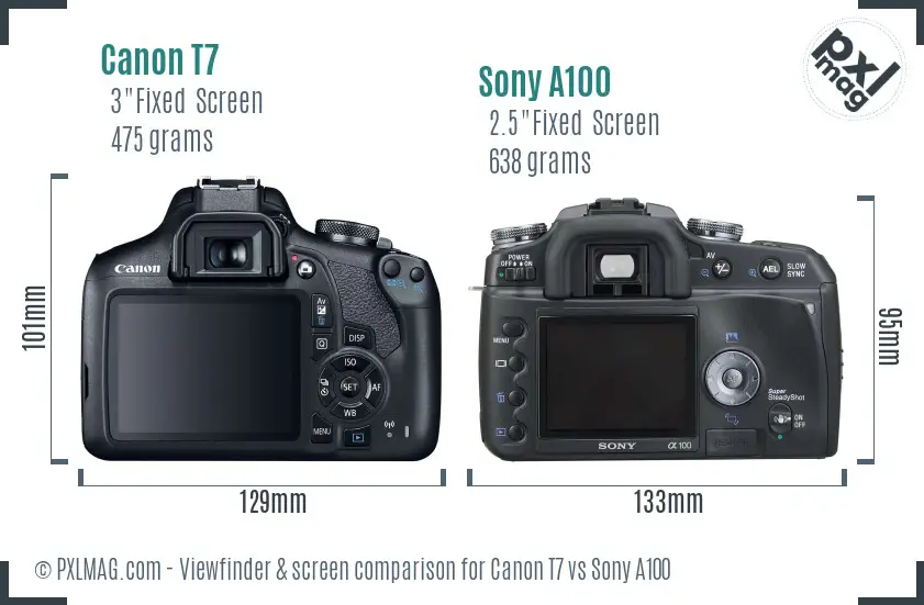 Canon T7 vs Sony A100 Screen and Viewfinder comparison