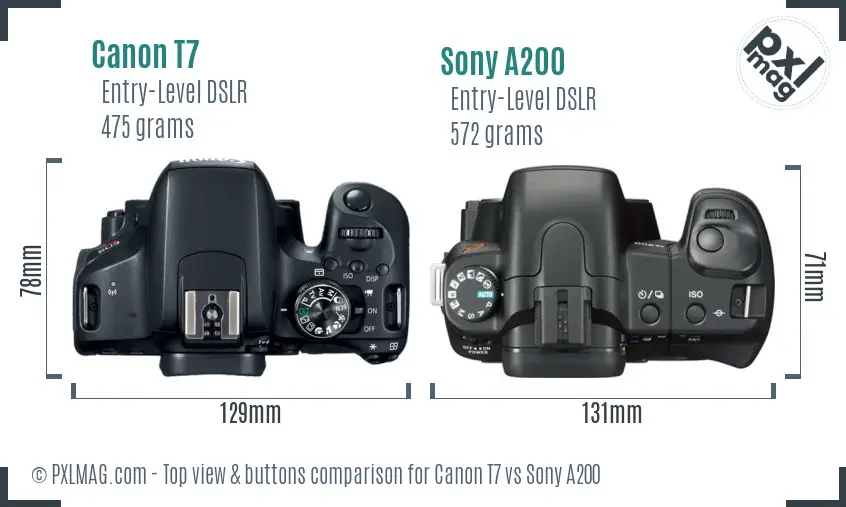Canon T7 vs Sony A200 top view buttons comparison