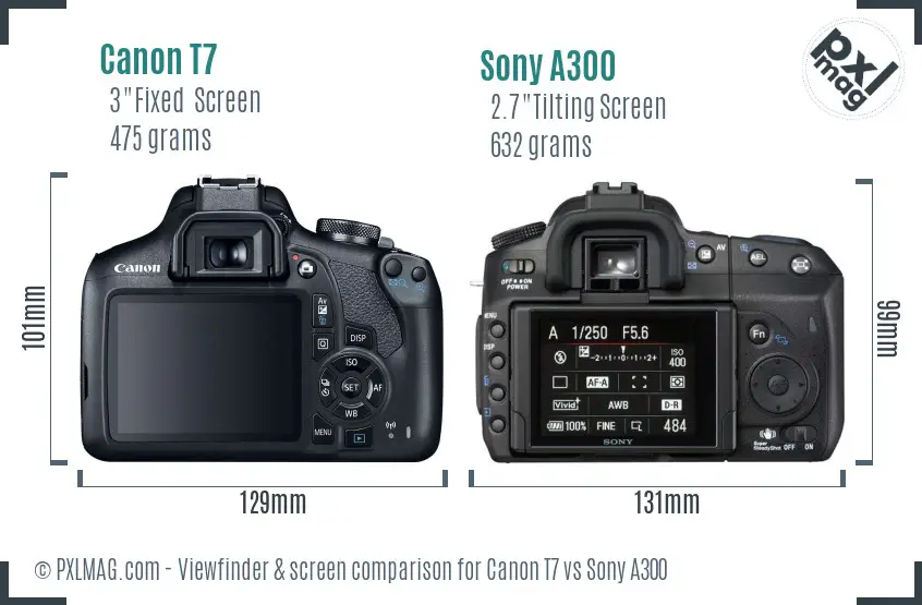 Canon T7 vs Sony A300 Screen and Viewfinder comparison