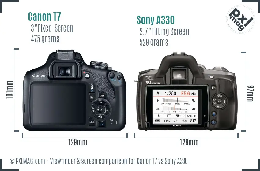 Canon T7 vs Sony A330 Screen and Viewfinder comparison