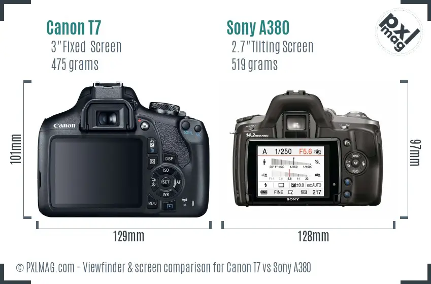 Canon T7 vs Sony A380 Screen and Viewfinder comparison