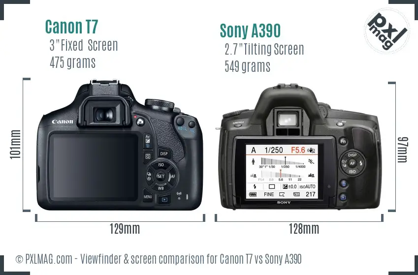 Canon T7 vs Sony A390 Screen and Viewfinder comparison