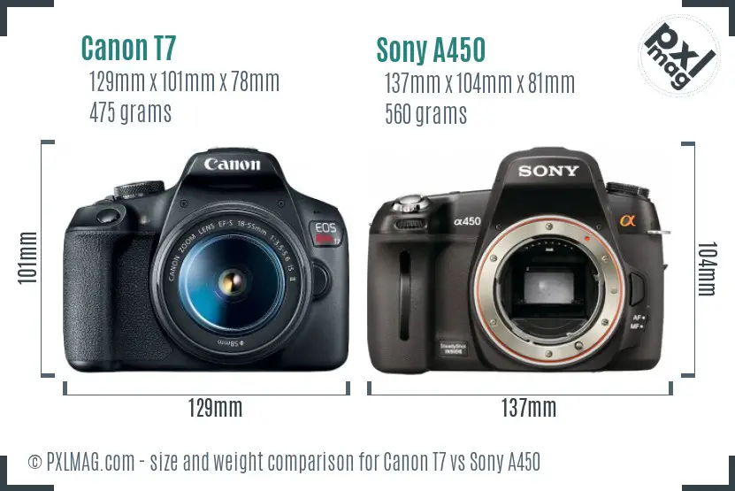 Canon T7 vs Sony A450 size comparison