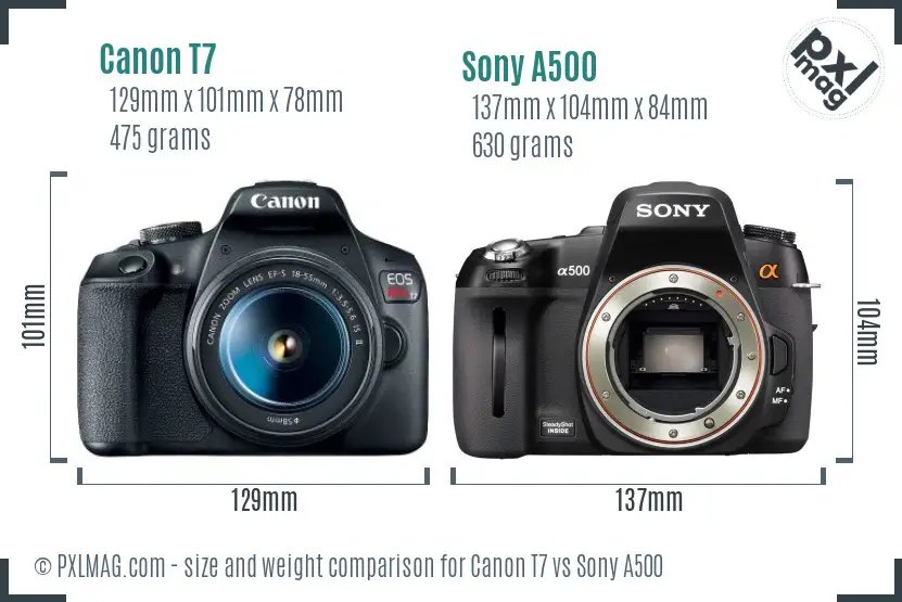 Canon T7 vs Sony A500 size comparison