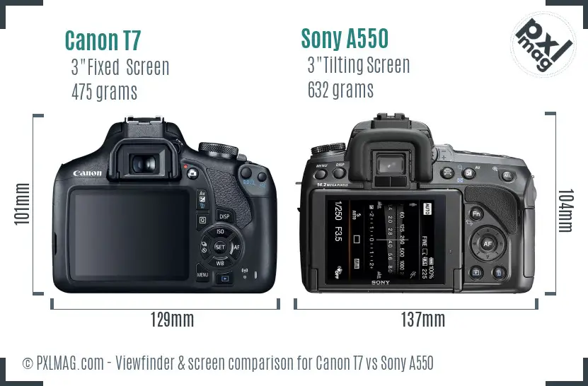 Canon T7 vs Sony A550 Screen and Viewfinder comparison