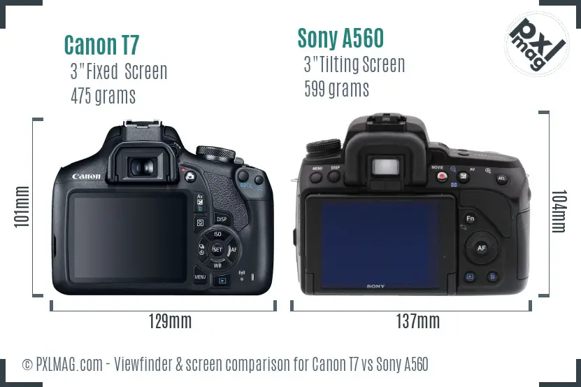 Canon T7 vs Sony A560 Screen and Viewfinder comparison