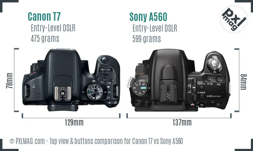 Canon T7 vs Sony A560 top view buttons comparison