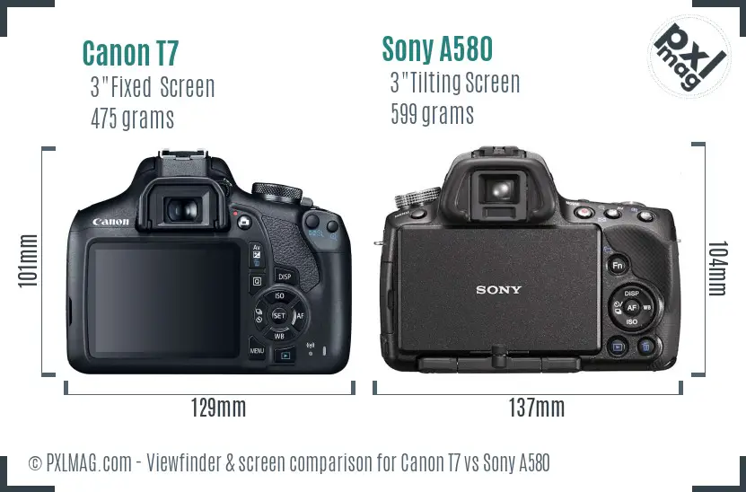 Canon T7 vs Sony A580 Screen and Viewfinder comparison