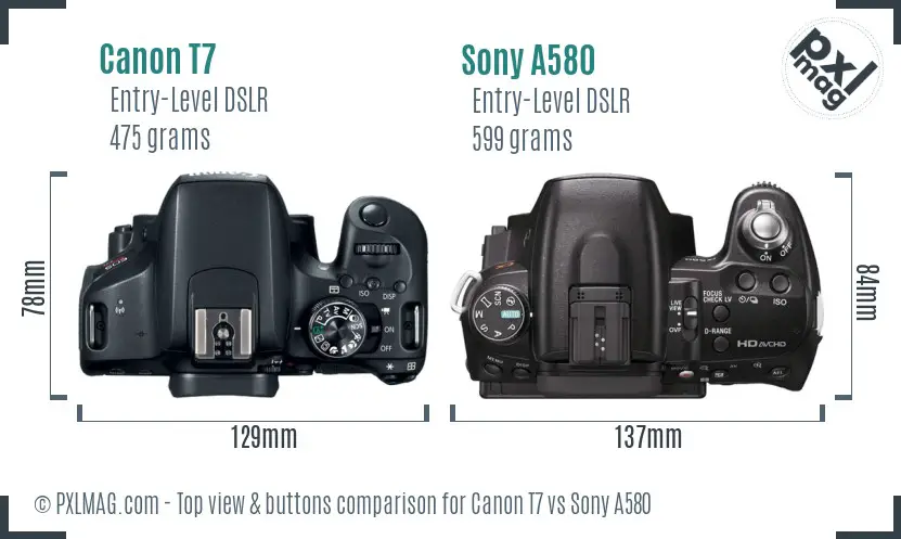 Canon T7 vs Sony A580 top view buttons comparison