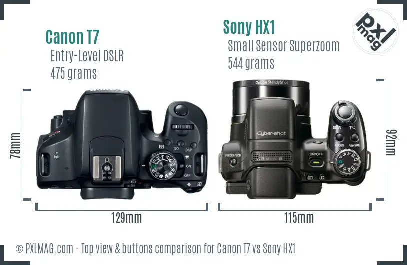 Canon T7 vs Sony HX1 top view buttons comparison Canon T7 vs Sony HX1 top view buttons comparison