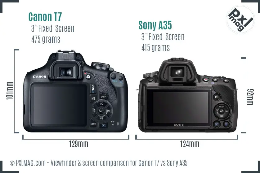 Canon T7 vs Sony A35 Screen and Viewfinder comparison