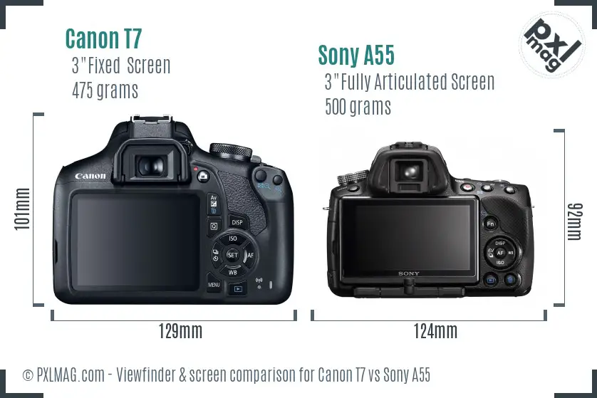 Canon T7 vs Sony A55 Screen and Viewfinder comparison