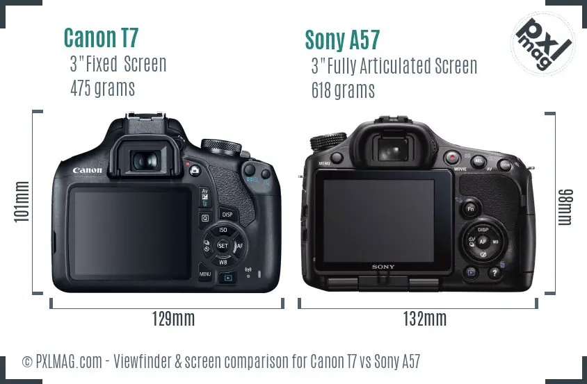 Canon T7 vs Sony A57 Screen and Viewfinder comparison