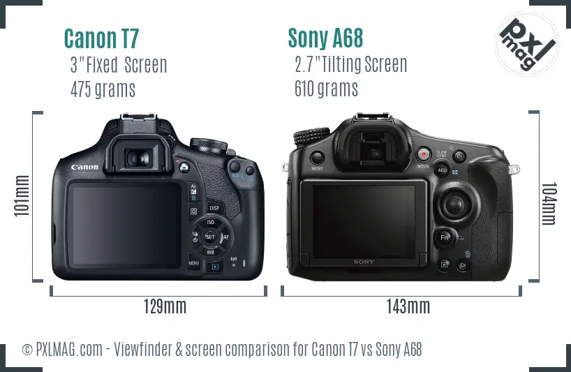 Canon T7 vs Sony A68 Screen and Viewfinder comparison