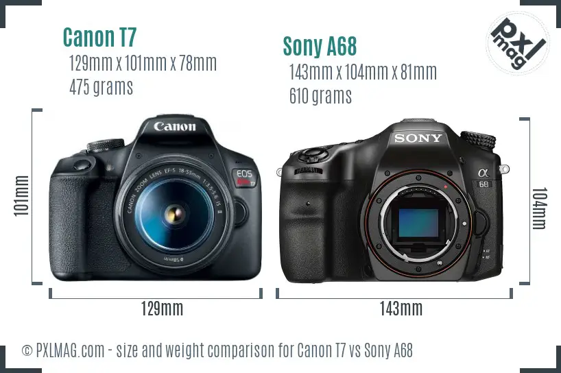 Canon T7 vs Sony A68 size comparison