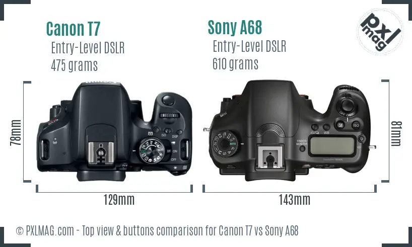 Canon T7 vs Sony A68 top view buttons comparison