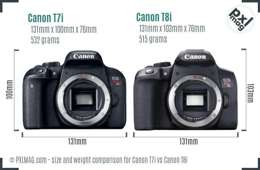 Canon T7i vs Canon T8i size comparison