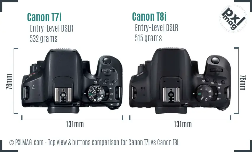 Canon T7i vs Canon T8i top view buttons comparison