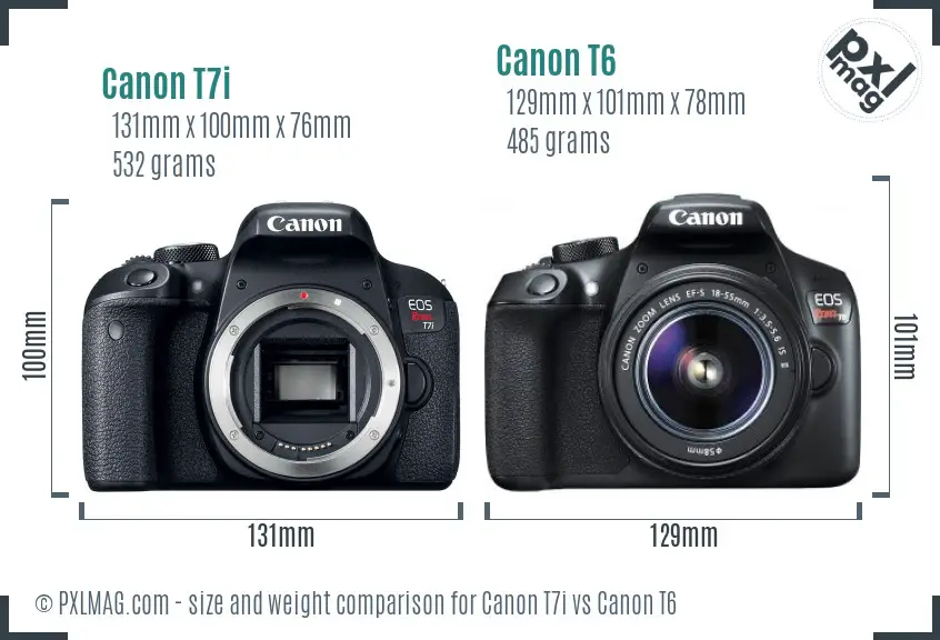 Canon T7i vs Canon T6 size comparison