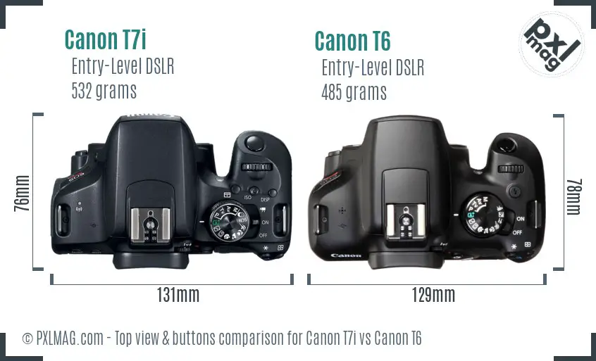Canon T7i vs Canon T6 top view buttons comparison