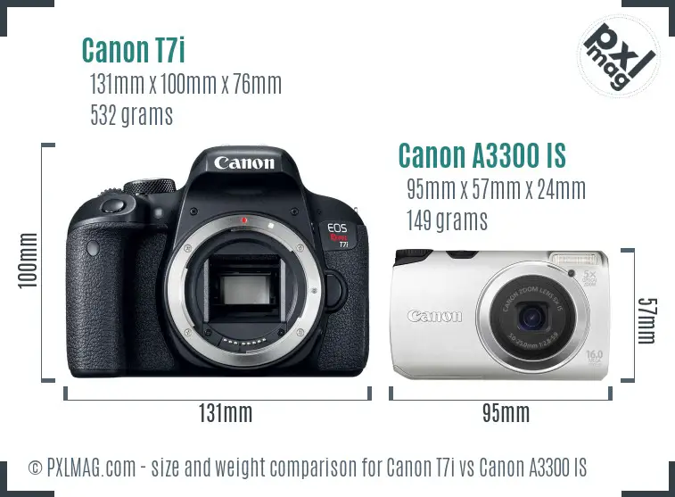 Canon T7i vs Canon A3300 IS size comparison