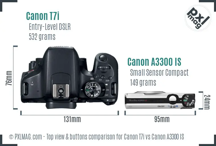 Canon T7i vs Canon A3300 IS top view buttons comparison