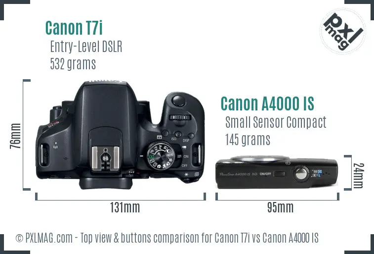 Canon T7i vs Canon A4000 IS top view buttons comparison