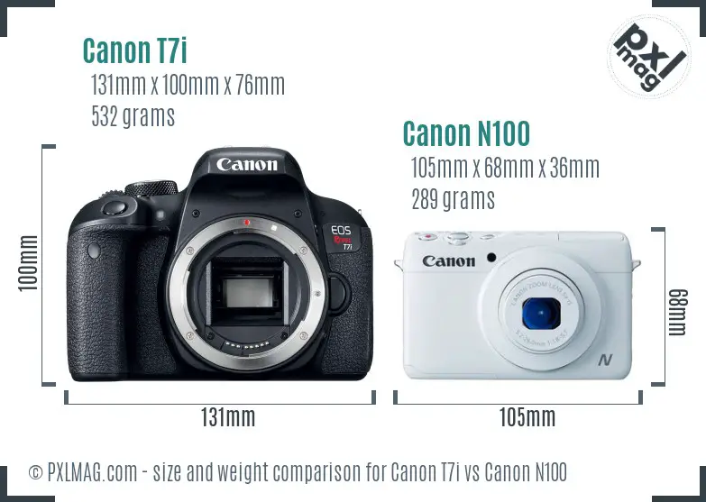 Canon T7i vs Canon N100 size comparison