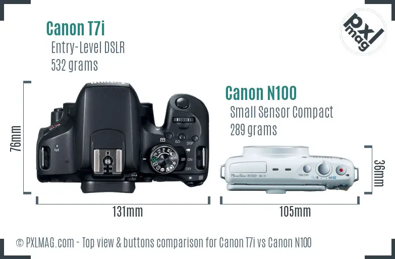 Canon T7i vs Canon N100 top view buttons comparison