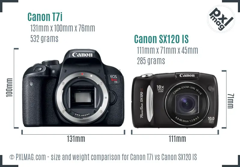 Canon T7i vs Canon SX120 IS size comparison