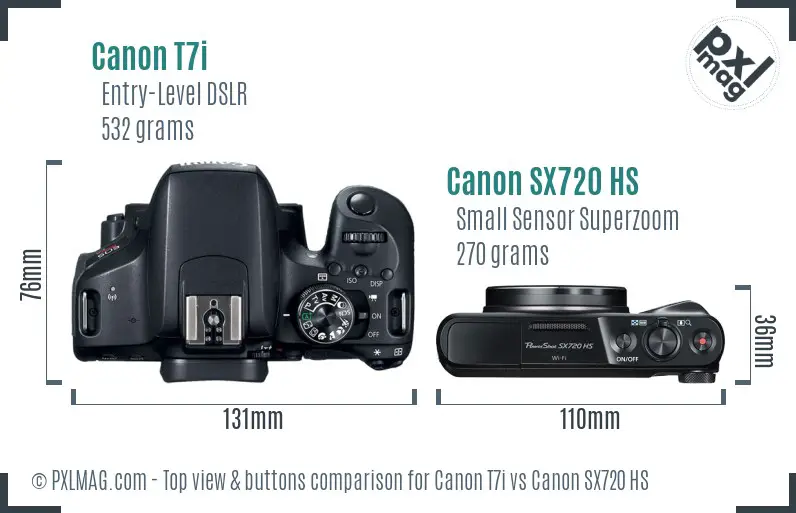 Canon T7i vs Canon SX720 HS top view buttons comparison
