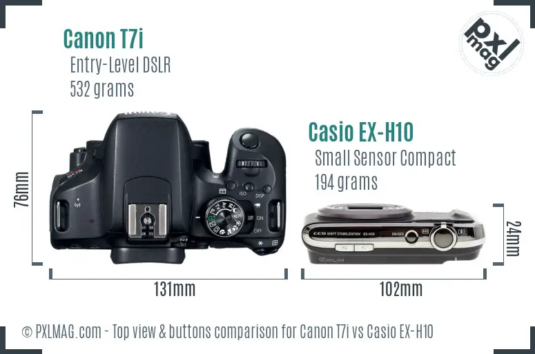Canon T7i vs Casio EX-H10 top view buttons comparison