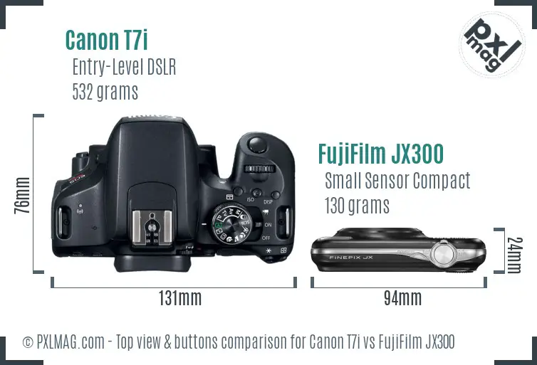 Canon T7i vs FujiFilm JX300 top view buttons comparison